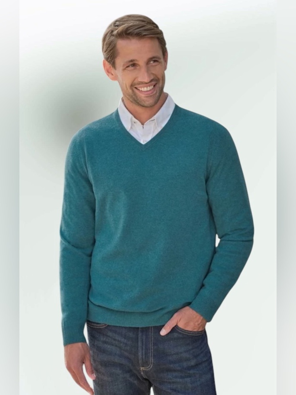 Banana Republic Luxury Lightweight Knit Silk V-Neck Lagoon Blue Size Large